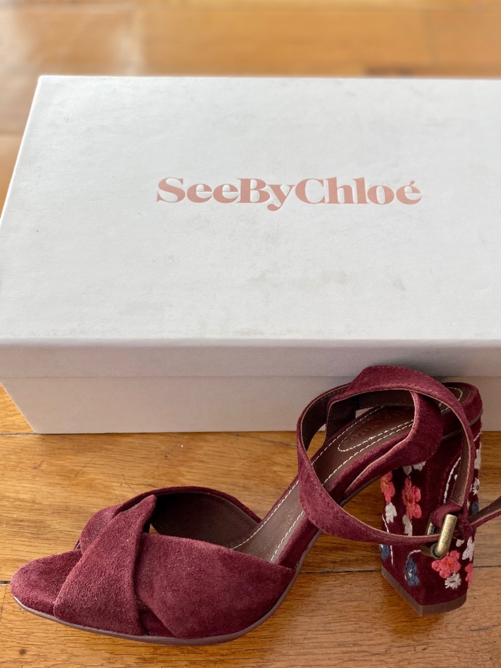 See by Chloe Embroidered Suede Heeled Sandals Size 38